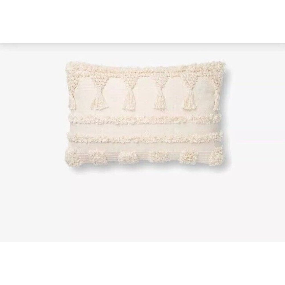 13x21 Pillow Magnolia Home Joanna JOJO Gaines Tassles Fringe Ivory HGTV NWT
